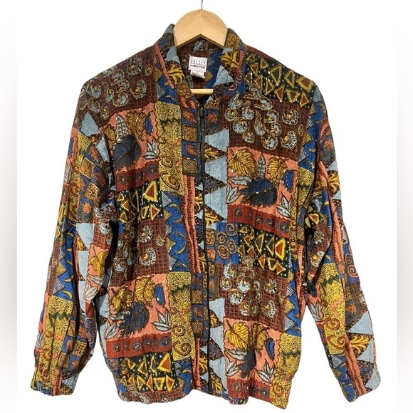 Vintage Halsey Jacket Zipup Brown Beaded Detailing Size Small 90s Sparkle - Picture 1 of 7